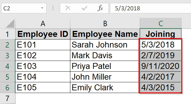 Applying Cells Format to Extract the Year from the Date