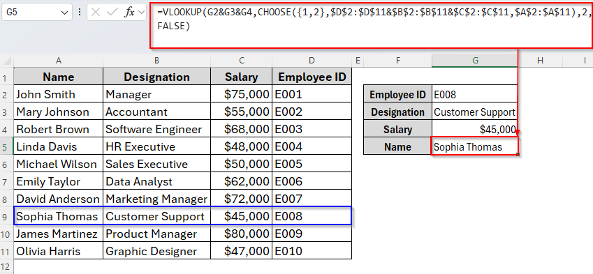 Using VLOOKUP with CHOOSE Function for Three Criteria