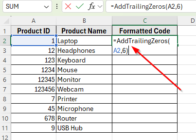 Use a Custom VBA Function to Add Trailing Zeros