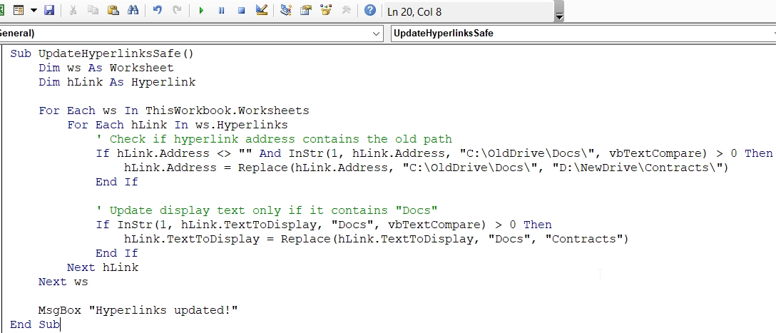 Using VBA Macro for Automated Editing Hyperlink in Excel