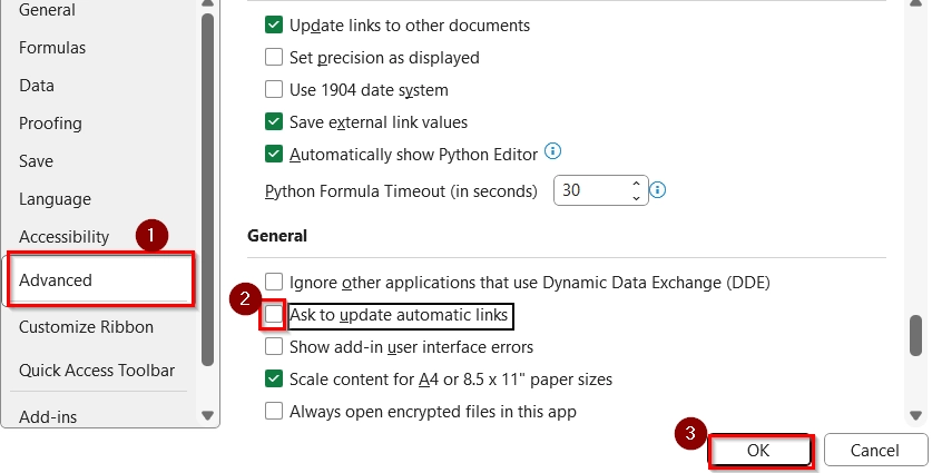 Disable Automatic Update Links Feature in Excel to Turn off Unsafe External Source Warning