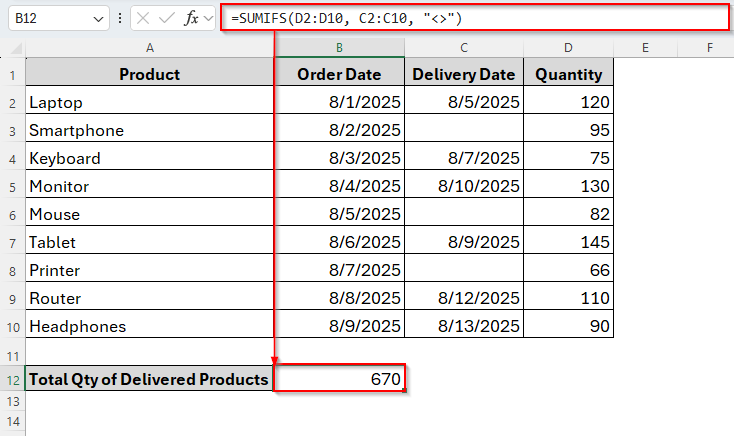 Alternative Functions to Sum Only Not Blank Cells in Excel