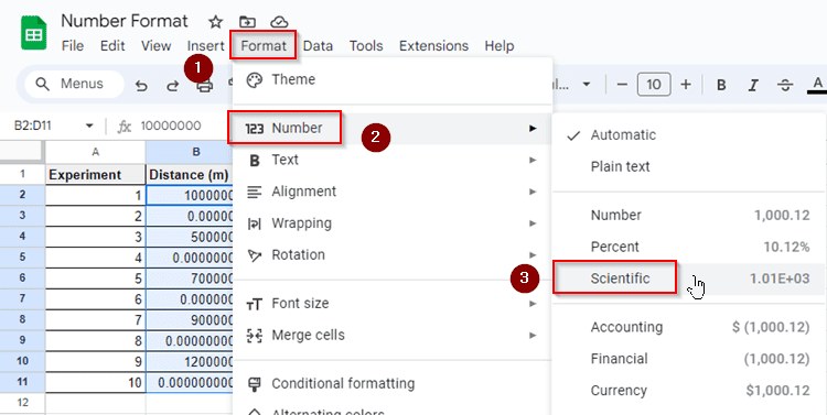 Examples of All Number Formats in Google Sheets