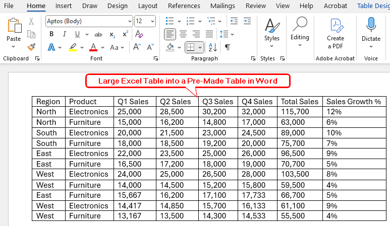 Put a Large Excel Table into a Pre-Made Table in Word