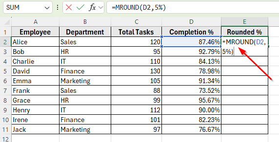 Using MROUND Function to Round to the Nearest Multiple