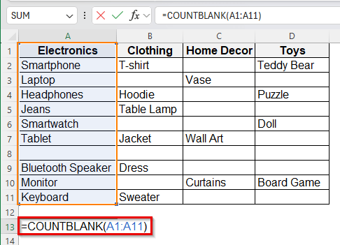 Find Blank Cells Using Formulas (ISBLANK/COUNTBLANK)