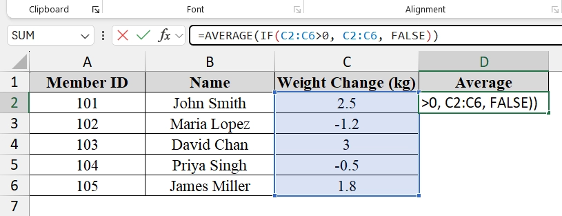 Calculating the Average of the Positive Numbers Using an Array Formula