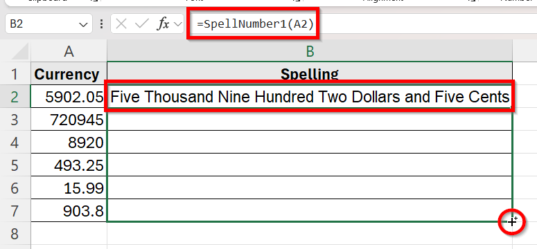 Run the Macro with SpellNumber Function integrated Formula