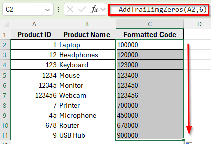 Use a Custom VBA Function to Add Trailing Zeros