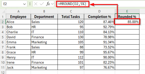 Using MROUND Function to Round to the Nearest Multiple