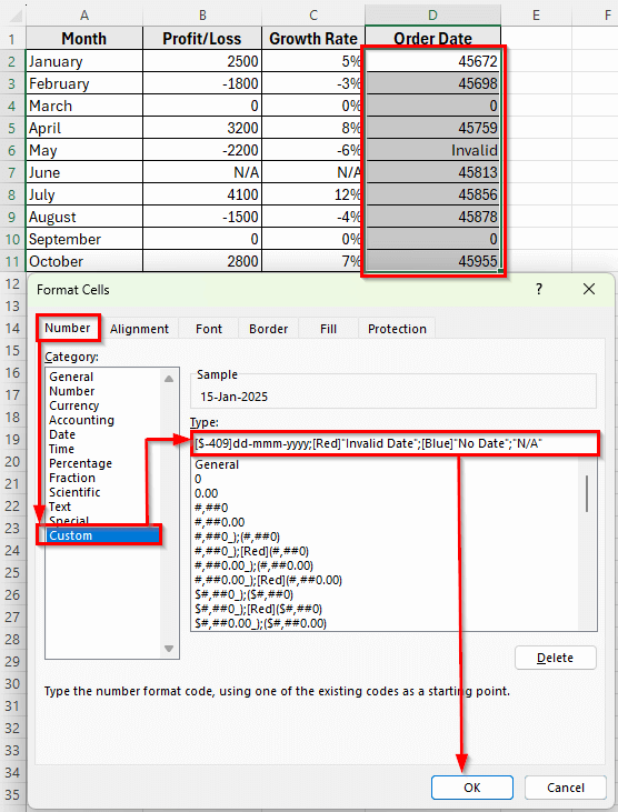 Apply Custom Number Format to Dates