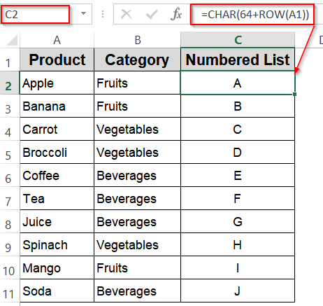 Make Use of CHAR Function for Alphabetical Numbering