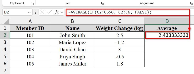 Calculating the Average of the Positive Numbers Using an Array Formula