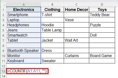 Find Blank Cells Using Formulas (ISBLANK/COUNTBLANK)
