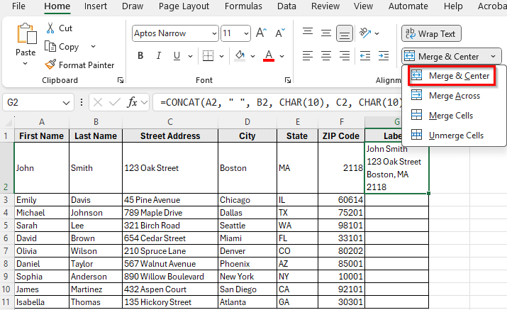 Using CONCAT Function for Cleaner Formulas