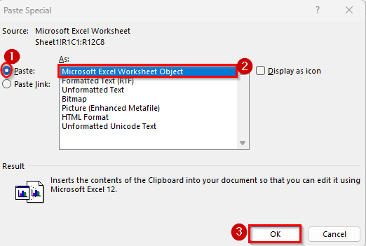 Embedding the Excel Table to Enable Full Editing in Word