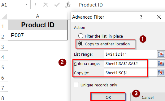 Filter Matching Rows from Another Sheet with Advanced Filter