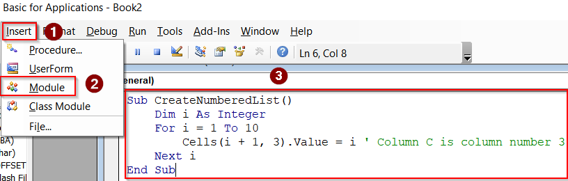 Running a VBA Macro to Create a Numbered List