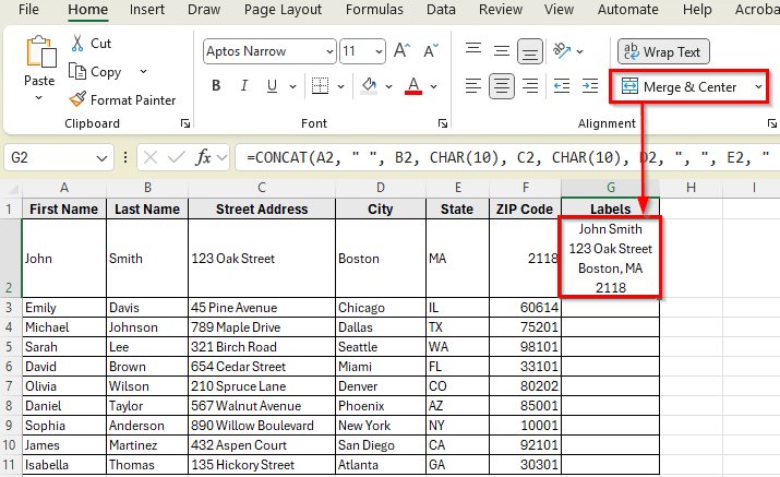 Using CONCAT Function for Cleaner Formulas