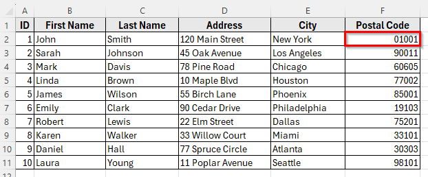 Numbers or Postal Codes Display Incorrectly