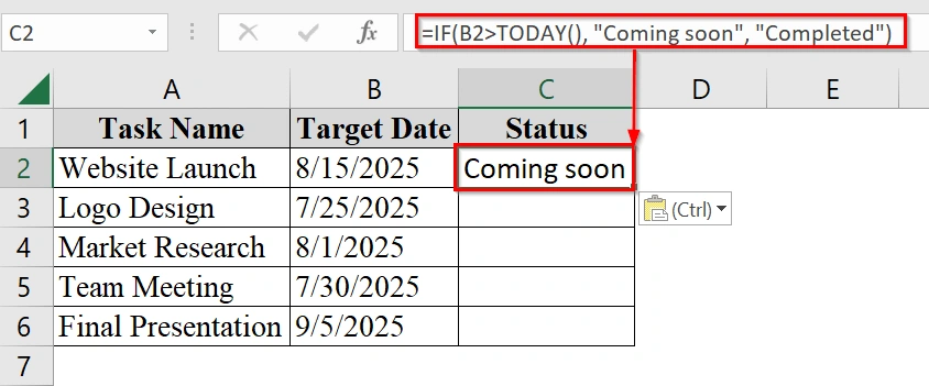 Combining the IF and TODAY Functions to Determine If a Date is Greater Than Today’s Date