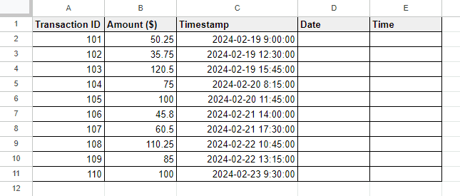 Separating Date and Time in Google Sheets