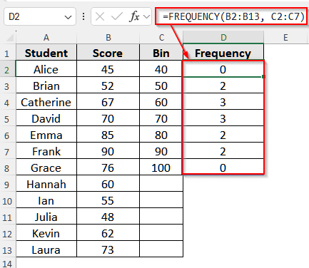 Plot a Histogram in Excel with the FREQUENCY Function