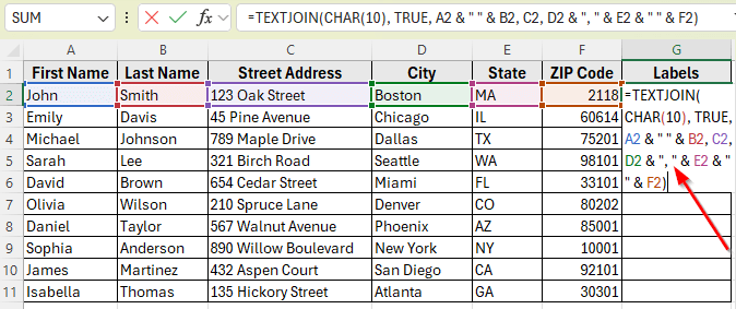 Applying TEXTJOIN Function to Create Labels Easily