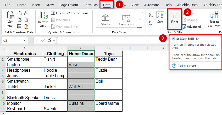 Use Filters to Find & Narrow Down Blanks