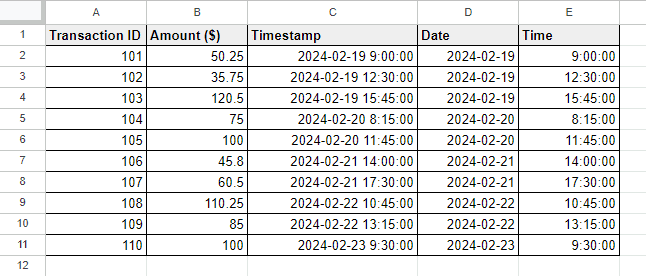 Separating Date and Time in Google Sheets