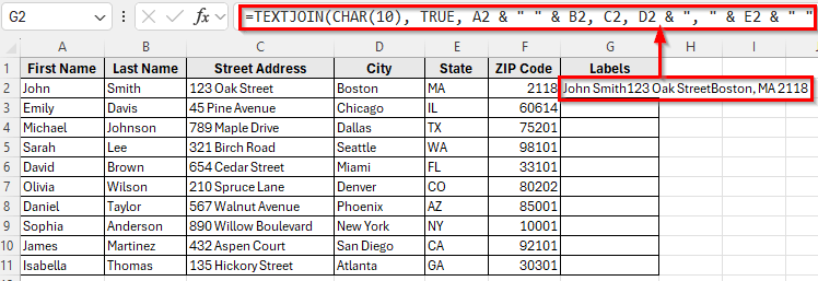 Applying TEXTJOIN Function to Create Labels Easily