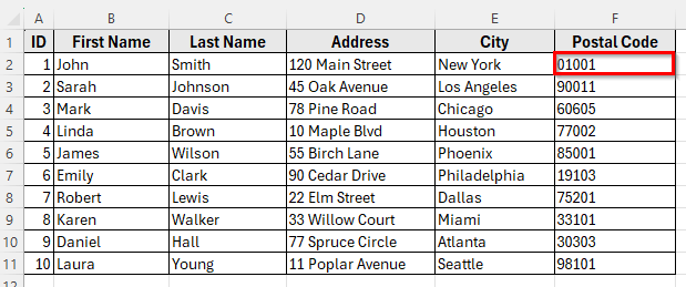 Numbers or Postal Codes Display Incorrectly