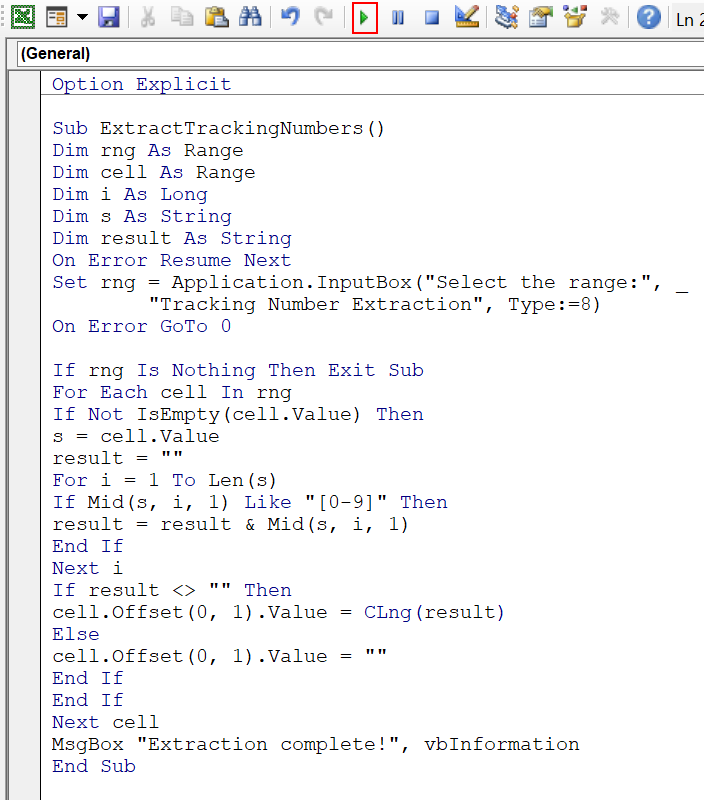 Using Excel VBA to Extract Numbers