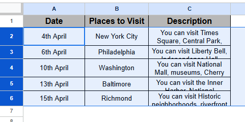 Resizing Row or Column