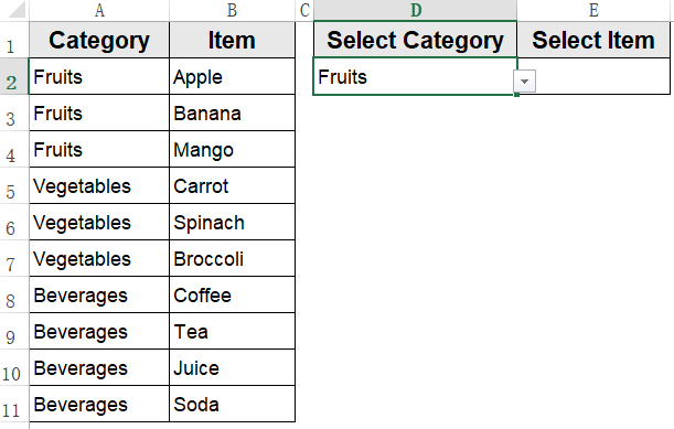 Apply a Conditional Drop-Down List with IF Statement and Direct Cell Reference