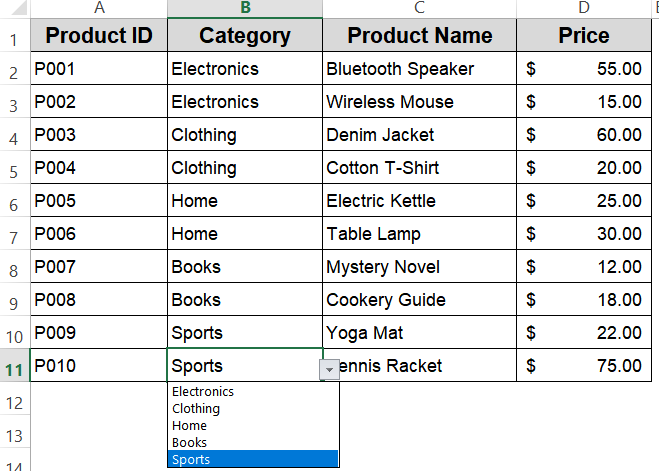 Steps to Copy Data Validation in Excel
