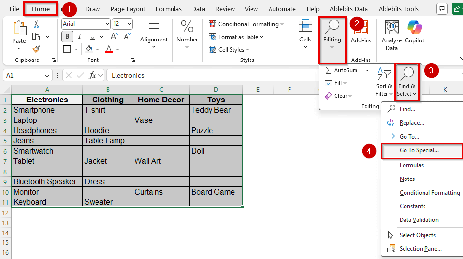 Find Blank Cells Using ‘Go To Special’ Option
