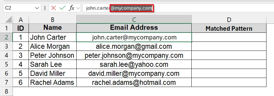 Using REGEXTEST (Built-in) Tool to Match a Pattern in Excel