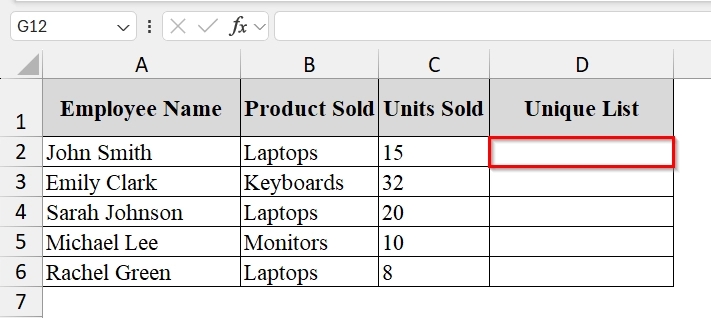 Using the UNIQUE Function with Dynamic Array to Extract Values