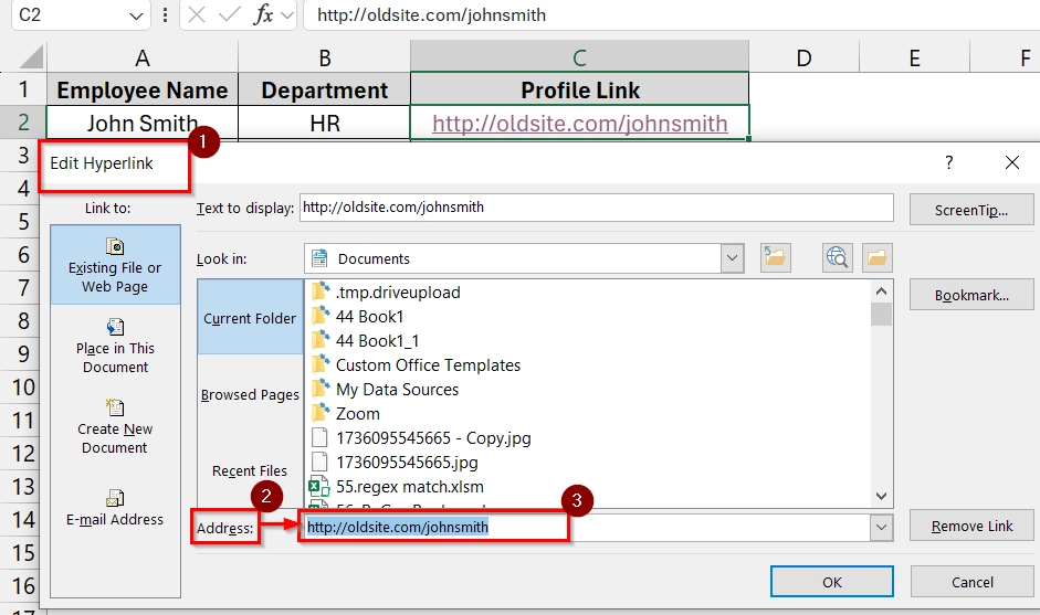 Manually Edit Using Edit Hyperlink Dialog Box