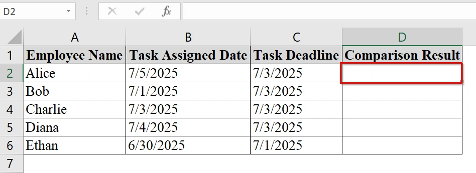 Using Formula to Compare Dates in Excel