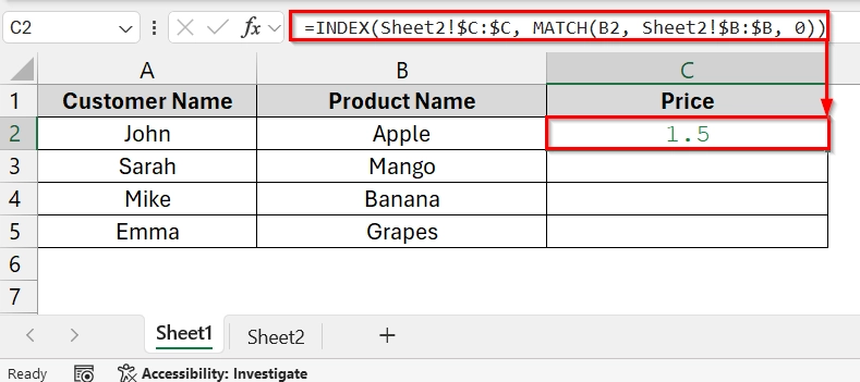 Combining INDEX & MATCH Functions to Reference Cell in Another Sheet Based on Cell Value