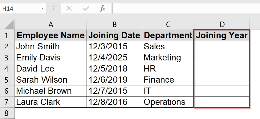 Using the YEAR Function to Extract Year from Date in Excel
