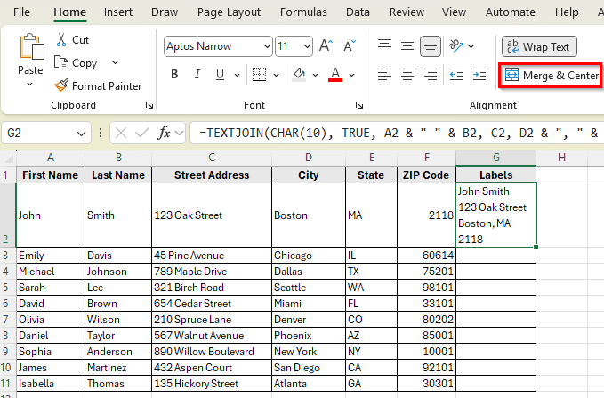Applying TEXTJOIN Function to Create Labels Easily