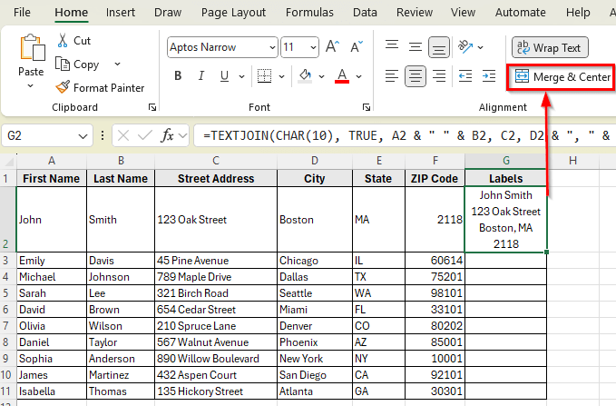 Applying TEXTJOIN Function to Create Labels Easily