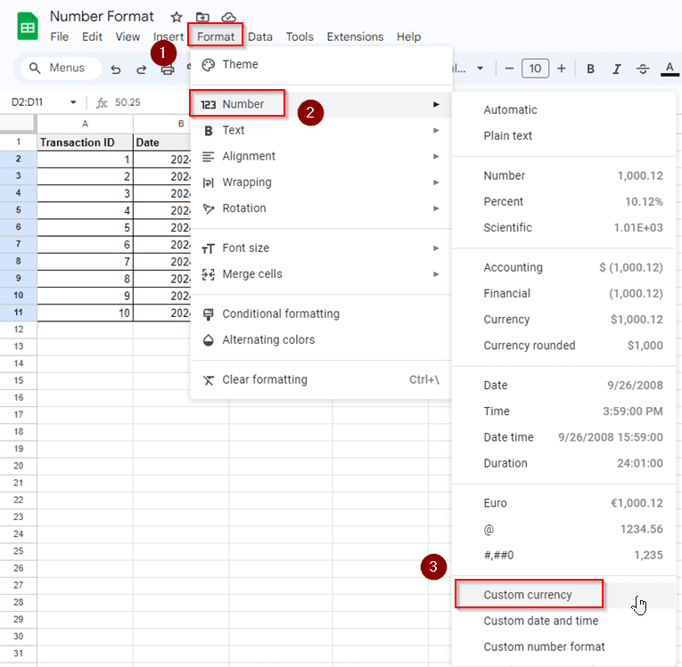 Examples of All Number Formats in Google Sheets