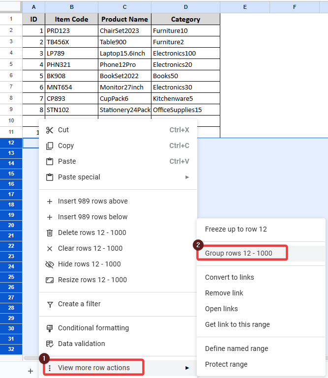 Hiding Rows or Columns as a Group