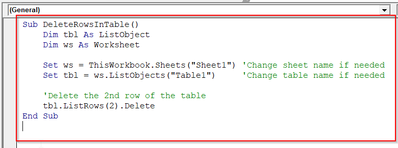 Delete Rows in Excel Tables