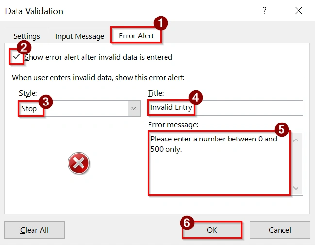 Using Data Validation to Restrict a Number Range in Excel