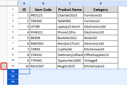 Hiding Rows or Columns as a Group